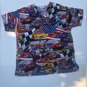 Race car Scrub Top By Peaches Uniforms